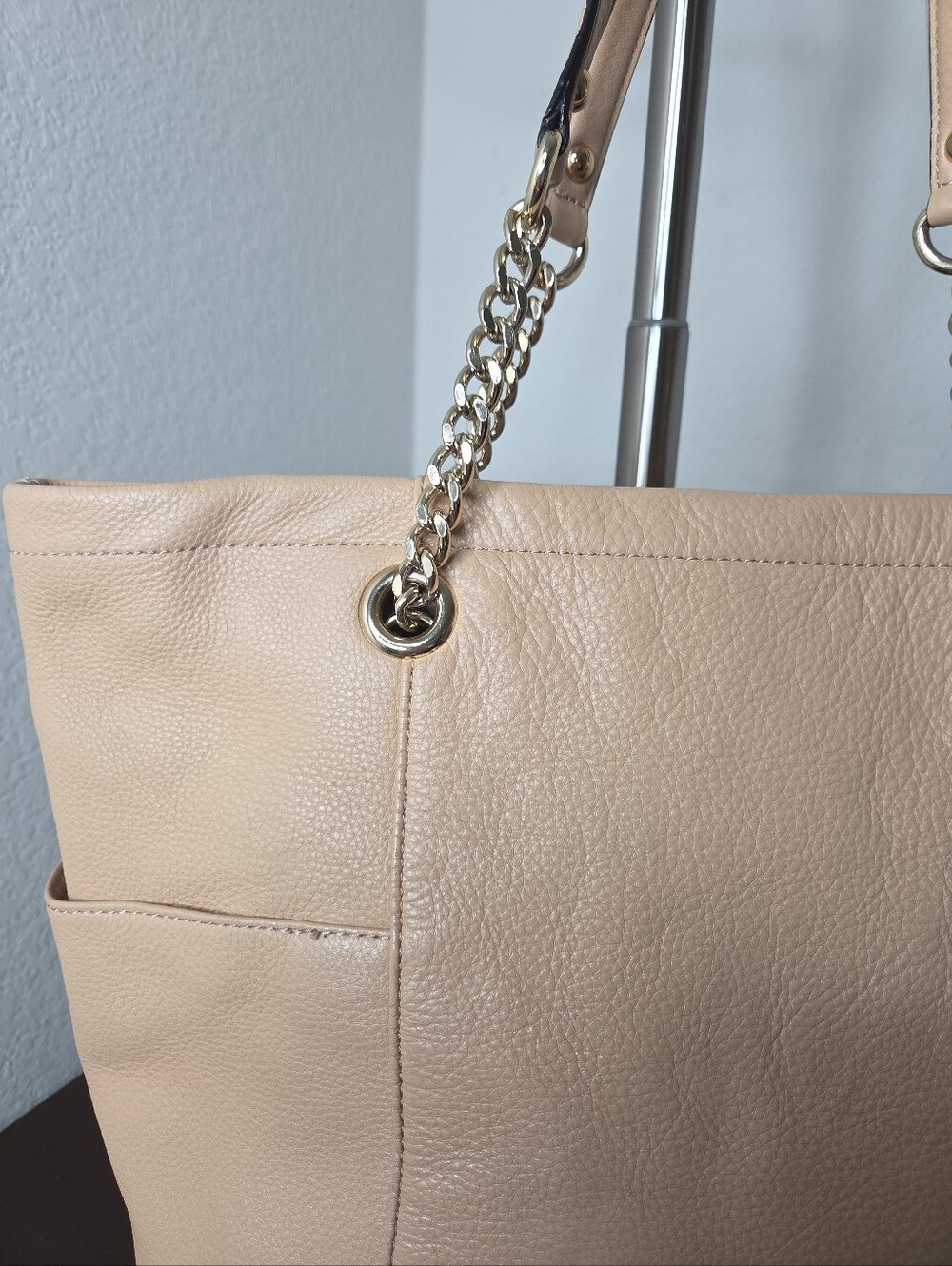 Calvin Klein Tan Tote with Gold Chain Handles - Picture 4 of 7
